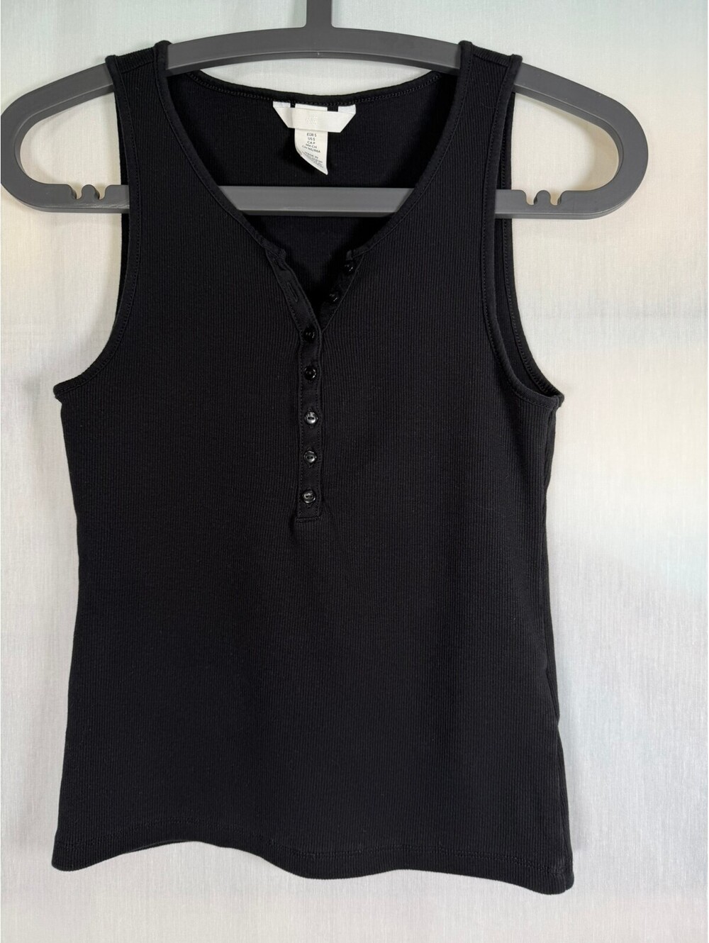 H&M Black Ribbed Henley Tank Top Women's Small